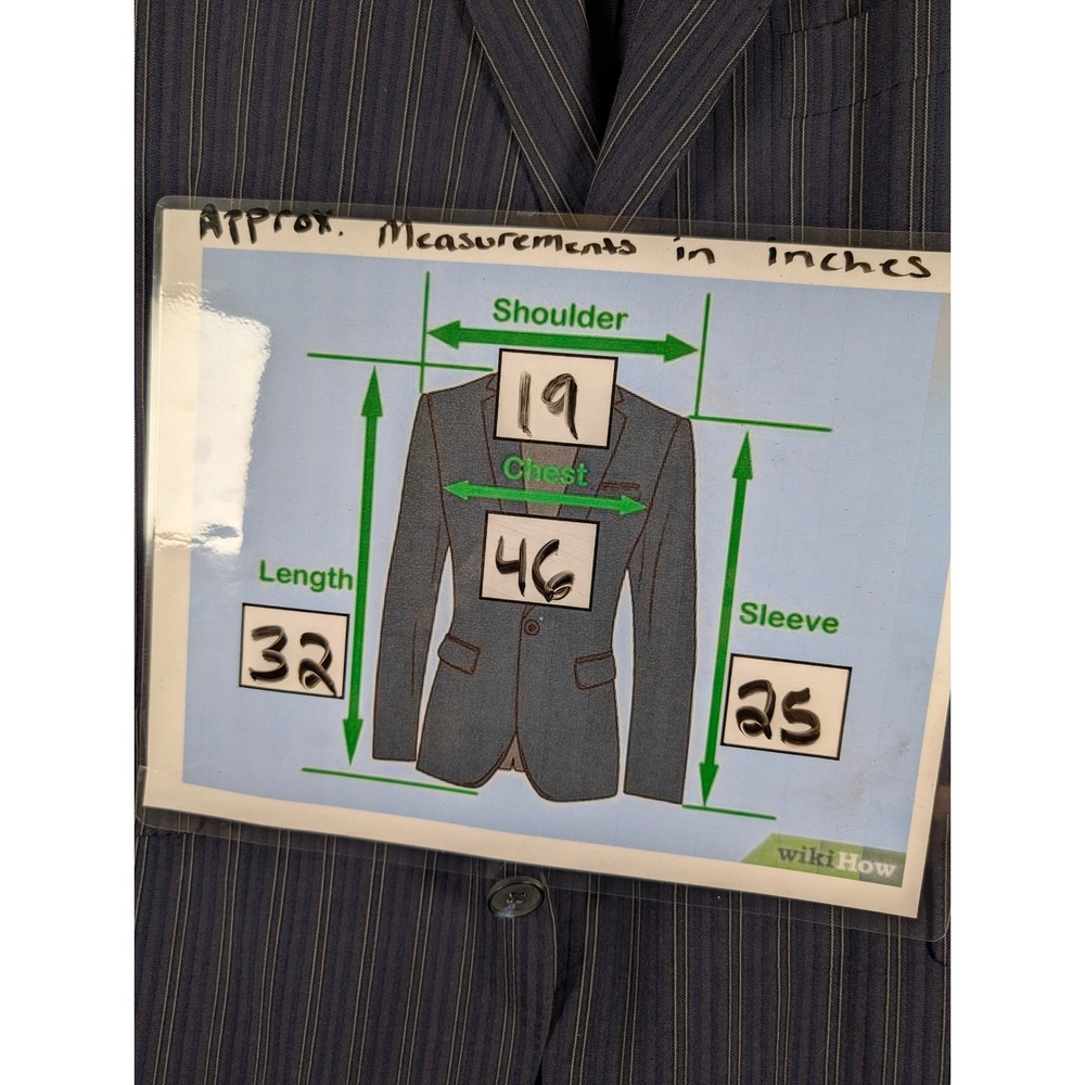 Paul Betenly Mens Navy Pinstripe Wool Cotton Blazer Sport Coat 46R Lanificio - Picture 8 of 8